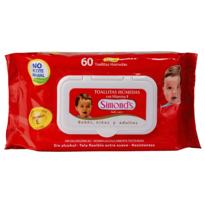 Imagen de SIMONDS BABY CARE VITAMINA-E ROJA PLANA TOALLITAS HUMEDAS 60 UNIDADES REPUESTO